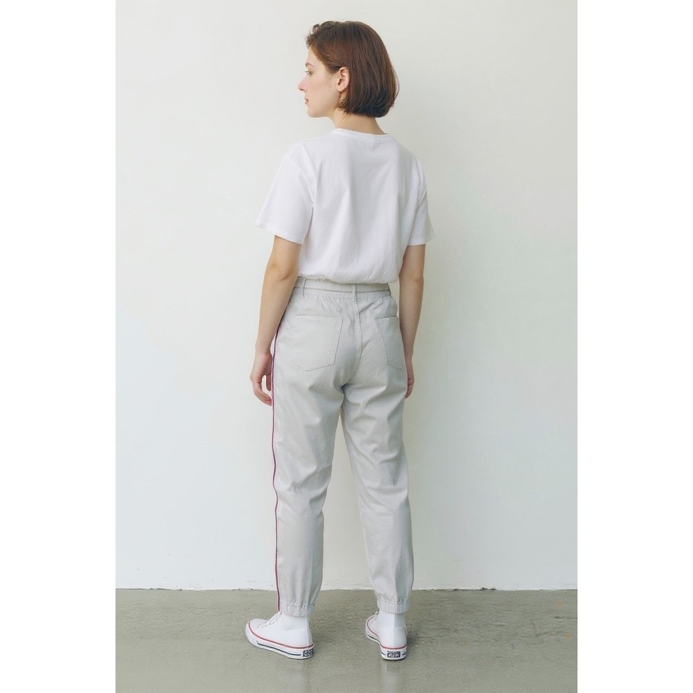 SUNDRY Jogger Pants Side Stripe Rope Tie Waist Cotton Trousers White Size 27